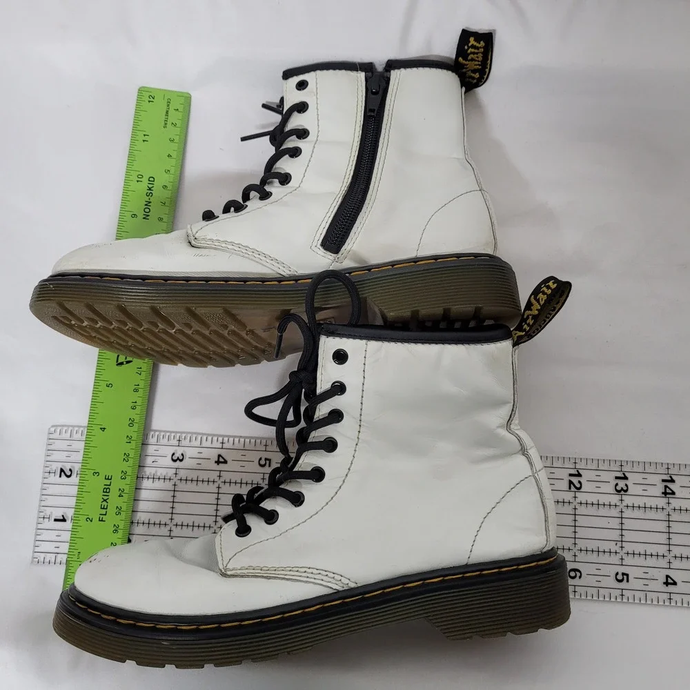 Dr. Martens 1460 J White Leather Lace Up Side Zip Combat Boots Kids‎ US 4 4902